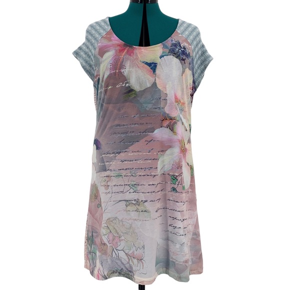 smash! Pink and Blue Mixed Patterns and Textures Short Sleeved Dress, XL - Picture 3 of 16